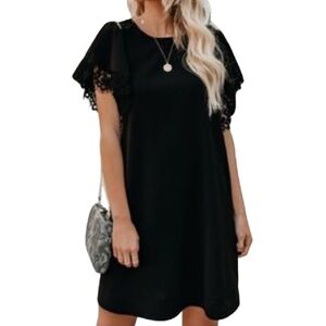 NWT Sugarlips Black Sheath Dress with Lace Ruffled Cap Sleeves - Sz XS